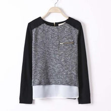 Lady Solid Chiffon Splicing Knit Sweater Women Long Sleeves Blouse Pullover Tops J4U66