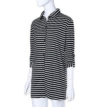Large size women European Loose thin long sleeve shirt pocket Lapel loose cotton shirtstriped shirt J4U66