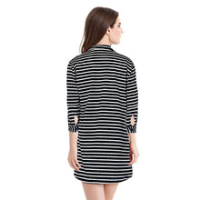 Large size women European Loose thin long sleeve shirt pocket Lapel loose cotton shirtstriped shirt J4U66