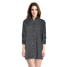 Large size women European Loose thin long sleeve shirt pocket Lapel loose cotton shirtstriped shirt J4U66