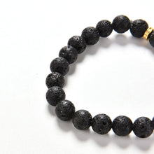 Lava Rock 8mm Bead Bracelet  Natural Stone Golden Skull Men's Beaded Bracelet J4U66