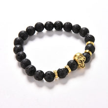 Lava Rock 8mm Bead Bracelet  Natural Stone Golden Skull Men's Beaded Bracelet J4U66