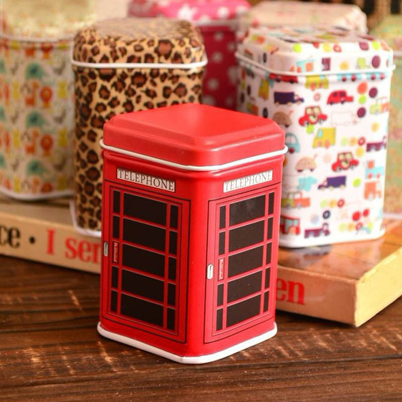 Leapard Telephone Style Kitchen Tea Candy Coin Storage Tin Box Metal Storage Box Organizer Jewelry Case  J4U66
