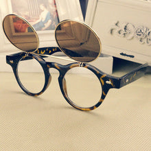 Leopard Double Sun Glasses for Mens Flip Punk Sunglasseetal Frame Spectacles Eyewear Goggles Unisex J4U66