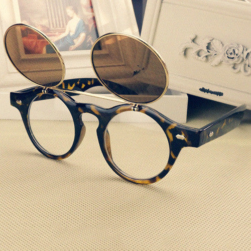 Leopard Double Sun Glasses for Mens Flip Punk Sunglasseetal Frame Spectacles Eyewear Goggles Unisex J4U66