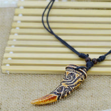 Light Brown Yak bone carving Dragon Totem Pendant Supporter talismans Necklace Jewelry For Women Men J4U66