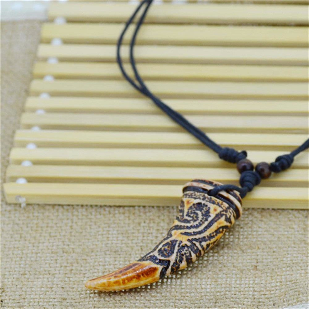 Light Brown Yak bone carving Dragon Totem Pendant Supporter talismans Necklace Jewelry For Women Men J4U66
