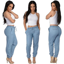 Light/Dark Blue Elastic Waist Pants Women Casual Trousers Loose Dance Joggers Long Pants S-XL J4U66
