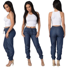 Light/Dark Blue Elastic Waist Pants Women Casual Trousers Loose Dance Joggers Long Pants S-XL J4U66