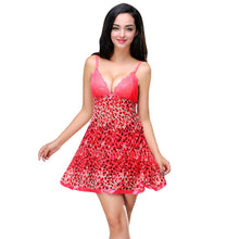 lingerie sexy babydoll dress women nightwear leopard print sheer mesh spaghetti strap backless lace sleepwear nightgown g-string J4U66