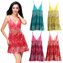 lingerie sexy babydoll dress women nightwear leopard print sheer mesh spaghetti strap backless lace sleepwear nightgown g-string J4U66