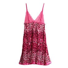 lingerie sexy babydoll dress women nightwear leopard print sheer mesh spaghetti strap backless lace sleepwear nightgown g-string J4U66