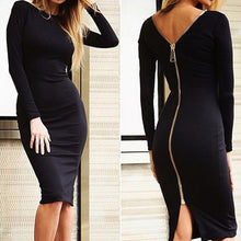 Little Black Long Sleeve Party Dresses Sexy Bodycon Sheath Dress Women Clothing Back Full Zipper Robe Femme Pencil Tight Dress J4U66
