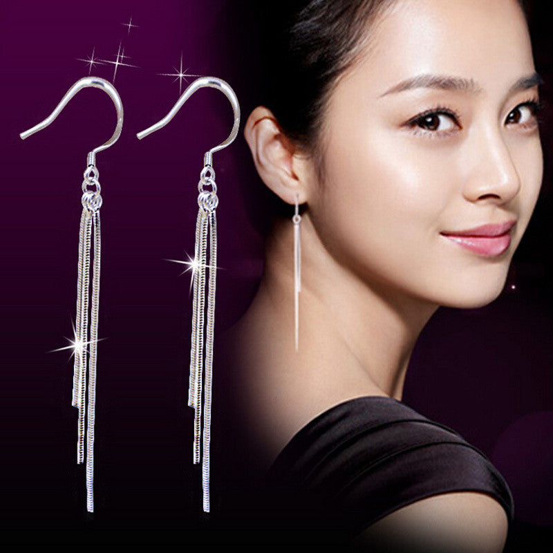 Long Dangle Earings For Women Lady Girl Jewelry Hotsale Chic Silver Three-Wire Tassel Hook Earring J4U66