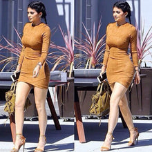 Long Sleeve Slim Party Dress Sexy Club Brown Vestido Women Dresses Kylie Jenner Skin Tight Faux Suede Bodycon Dress J4U66