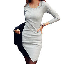 long sleeve women dress korean patchwork irregular hem bottoming dress black grey vestido casual clothing J4U66