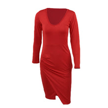 long sleeve women dress plunge v neck side split bodycon pencil dress sexy bandage dress vestidos plus size J4U66