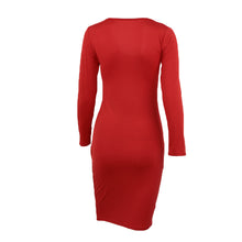 long sleeve women dress plunge v neck side split bodycon pencil dress sexy bandage dress vestidos plus size J4U66