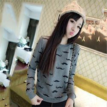 Loose Pullovers Hoody Women Long Sleeve O-Neck Mustache Print Cotton Warm Sweatshirts One Size J4U66