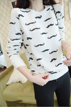 Loose Pullovers Hoody Women Long Sleeve O-Neck Mustache Print Cotton Warm Sweatshirts One Size J4U66