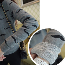 Loose Pullovers Hoody Women Long Sleeve O-Neck Mustache Print Cotton Warm Sweatshirts One Size J4U66