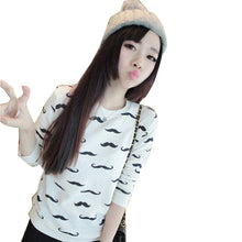 Loose Pullovers Hoody Women Long Sleeve O-Neck Mustache Print Cotton Warm Sweatshirts One Size J4U66