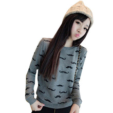 Loose Pullovers Hoody Women Long Sleeve O-Neck Mustache Print Cotton Warm Sweatshirts One Size J4U66