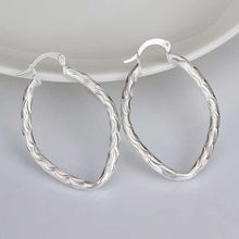 silver plated earing jewelry stripe oval hoop earring for women smte343 J4U66