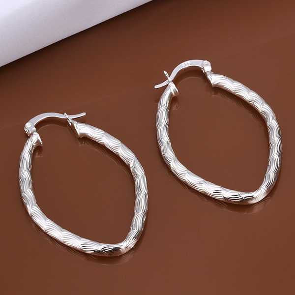 silver plated earing jewelry stripe oval hoop earring for women smte343 J4U66