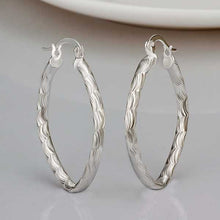 silver plated earing jewelry stripe oval hoop earring for women smte343 J4U66