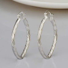 silver plated earing jewelry stripe oval hoop earring for women smte343 J4U66