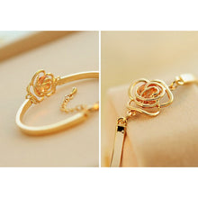 Love Heart Shape Women Hand Hollow Out Rose Flower Crystal Bracelet Hand Chain Gold Color Brace s J4U66