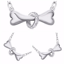 Love Paw Silver Plated Necklace Fine Dog Bone Tag Chain Collar Pendant Necklace Doggie Puppy Pet for Dog Lovers J4U66