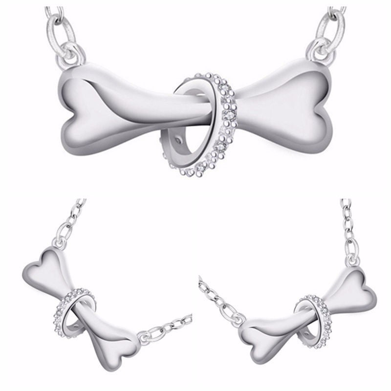 Love Paw Silver Plated Necklace Fine Dog Bone Tag Chain Collar Pendant Necklace Doggie Puppy Pet for Dog Lovers J4U66