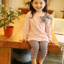 Lovely Girls Clothing Sets Long Sleeve Shirts Bow Striped Leggings Pajama Suit Sets 3-8 Y J4U66