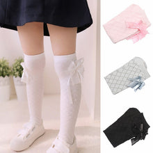 lovely kids girls cotton footed tights school high knee bow stockings J4U66