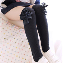 Lovely Kids Girls Cotton Footed Tights School High Knee Bow StockingsJFY66