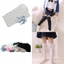lovely kids girls cotton footed tights school high knee bow stockings J4U66