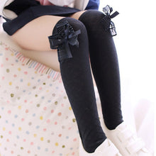 lovely kids girls cotton footed tights school high knee bow stockings J4U66