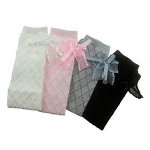 lovely kids girls cotton footed tights school high knee bow stockings J4U66
