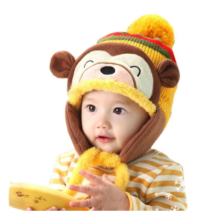Lovely kids baby Hat Fashion Warm Kid Baby Girl Boy Ear Thick Knit Beanie Cap Hat Baby Beanies Accessories J4U66