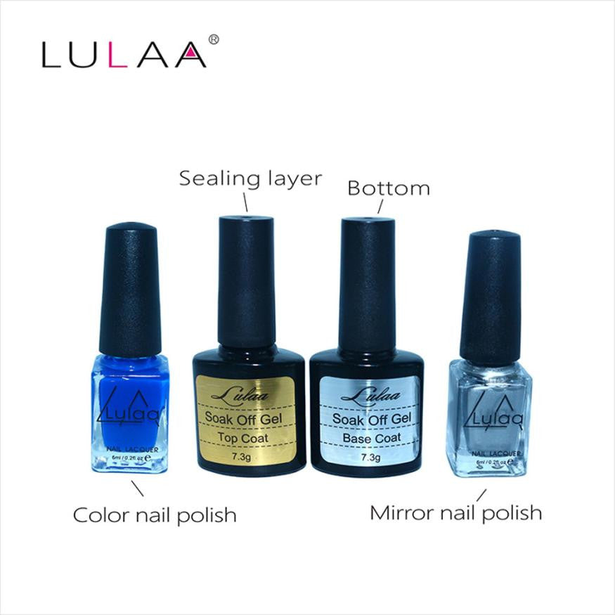 4pc / lot Mirror Effect Metal Multi-color Paint Topc oat Metal Nail Art Polish Woman Lady Makeup DIY Nail Art Tools Set J4U66