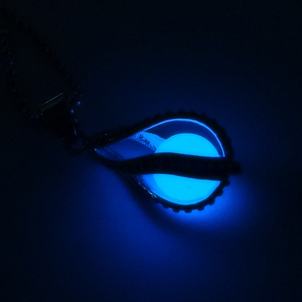 luminous night glowing hollow waterdrop pendant brass metal alloy necklace 1in chain polished electroplated jewelry for women J4U66
