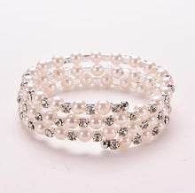 Luxurious Korean Temperament OL Silver Plated Full Rhinestone Simulated Pearl Bracelets Multilayer Winding Wide Bangles J4U66