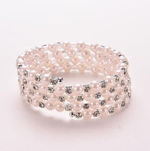 Luxurious Korean Temperament OL Silver Plated Full Rhinestone Simulated Pearl Bracelets Multilayer Winding Wide Bangles J4U66