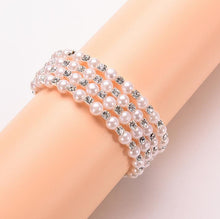 Luxurious Korean Temperament OL Silver Plated Full Rhinestone Simulated Pearl Bracelets Multilayer Winding Wide Bangles J4U66