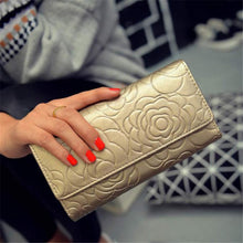 Luxury Brand Elegant Fashion Lady Women Leather Clutch Wallet Rose Embossed Long Purse Card Holder J4U66
