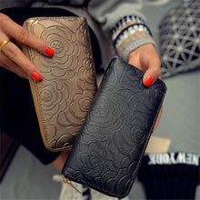 Luxury Brand Elegant Women Lady Zipper Leather Clutch Wallet Rose Embossed Casual Long Purse Card Holder Wallet J4U66