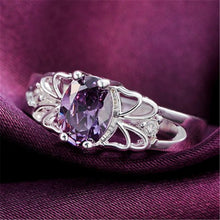 Luxury elegant amethyst Silver Rings Jewelry Crystal Beautiful flowers ring women lady cute nice beat wild  J4U66
