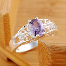Luxury elegant amethyst Silver Rings Jewelry Crystal Beautiful flowers ring women lady cute nice beat wild  J4U66